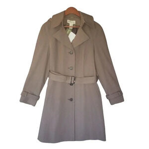 New $169 Orvis Hooded Trench Coat Women's Small Herringbone Taupe Long Sleeve